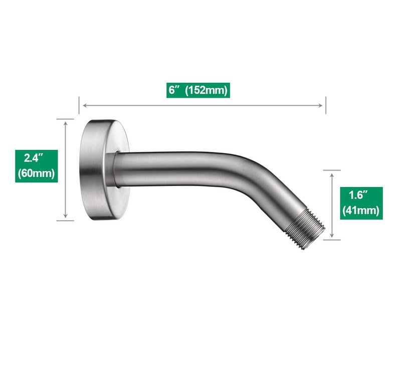 Purelux Shower Arm 6 Inch Universal Replacement Water Outlet PJ0602 Made of Stainless Steel, Brushed Nickel, Shower Arm and Flange Included - Image 3